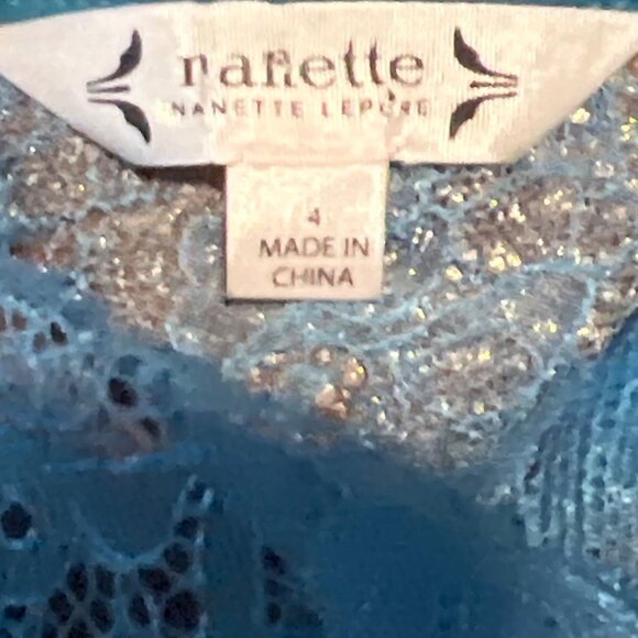 nanette Nanette Lepore Poetic Love Blue Ruffle Trim Lace Shift Dress Sz 4 - Picture 4 of 8